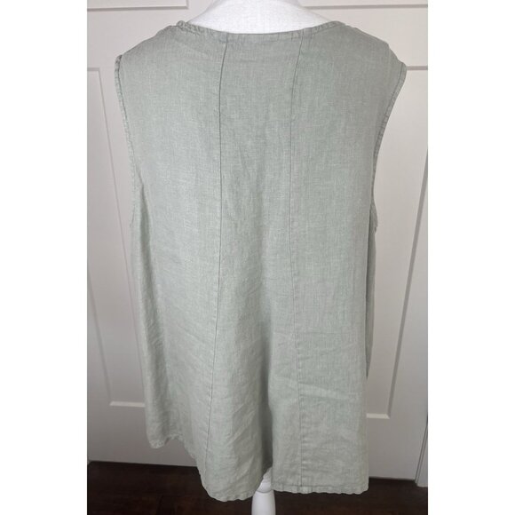 Bryn Walker Huxley Tunic Tank Sage Green 100% Linen Lagenlook Minimalist Sz 1X - Picture 5 of 9